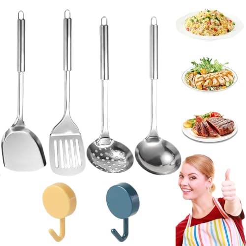 100% Pure Titanium Spatula 2025 New Titanium Kitchen Cooking Utensils Set Spatulas Set Cooking Shovel Wok Spatula Long Handle Shovel for Home Kitchen (c 4PCS)