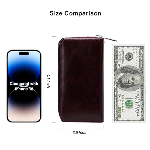 Image of Cellphone Wallet for Women Dual Zipper Long Purse with Removable Wristlet