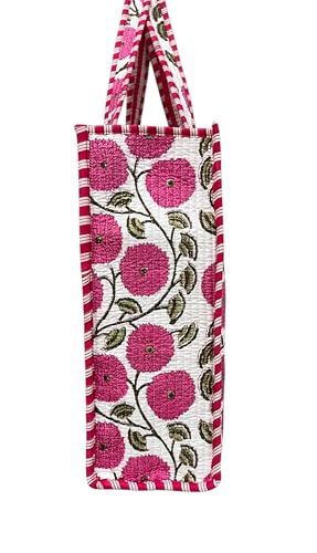Bolsa Tote acolchada de algodón 100% con flores multicolor miniatura 4