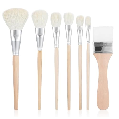 Jeffdad 7 PCS Mop Brush for Acrylic Painting Versatile Blending Mop Brushes Paint Brushes Set with Wooden Handle for Acrylic Painting Watercolor Oil Painting Face Body Art
