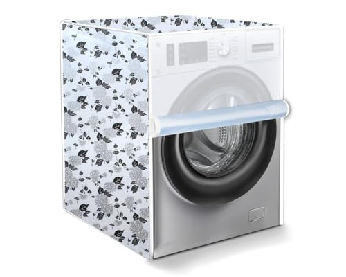Image of The Furnishing Tree Waterproof and Dustproof PVC Washing Machine Cover Front Loading Compatible for Samsung, 7 Kg & 7.5Kg, CM-(53x63x81), Floral Pattern Black & white
