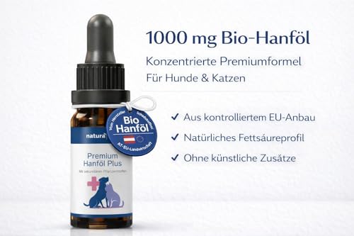 Hanföl für Hunde & Katzen 𝟏𝟎𝟎𝟎𝐦𝐠 – natürliches Beruhigungsmittel aus Hanfsamen – unterstützt Entspannung, Fellpflege & Wohlbefinden