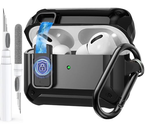 Image of Olytop for Airpods Pro 3 Case with Magnetic Automatic Lock, Rugged Apple Airpods Pro 3rd Generation Cover 2025, Armor Shockproof iPod Pro3 Gen Protective Hard Shell with Carabiner&Cleaner kit, Black