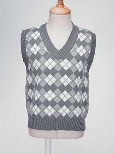 Kids Girls Casual Plaid Sweater Vest V-Neck Sleeveless Knit Pullover Tank Top Uniform Knitwear Waistcoat4