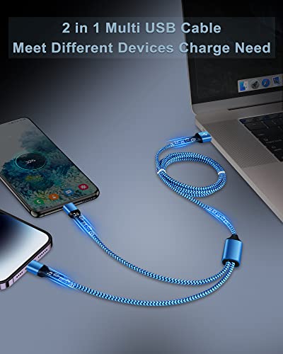 Image of Multi USB Charger Cable, 2 in 1 USB C and Lightning Charging Cable Cord 4FT | Braided Multiple USB Charging Cable with Type-C /Lightning Port for iPhone 17 16 15 14 Pro Max Plus 13, iPad, Samsung, Google