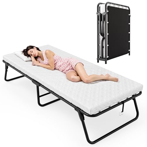Clevich Gästebett Klappbar mit 7cm Matratze, Klappbett Erwachsene 80x190 cm, Einzelbett Erwachsene für Schlafzimmer Büro Gästezimmer, Keine Montage Erforderlich, Leicht zu Reinigen