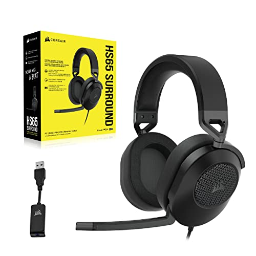Corsair HS65 Surround Casque de Jeu Filaire Multiplateforme - Son Surround Dolby 7.1 - SonarWorks SoundID - Compatible iCUE - PC, Mac, PS5, PS4, Xbox, Nintendo Switch, Mobile - Carbon