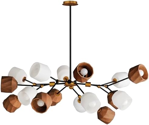 Maxim Lighting 28279DBZAB I Akimbo Collection 60 Inch Sixteen Light LED Pendant I Dark Bronze and Antique Brass Finish I Modern Contemporary Light Fixture I Adjustable Height I