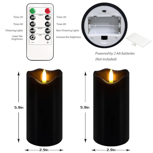 Image of Black Flameless Candles Set of 2, Halloween Candles with Remote & Timer