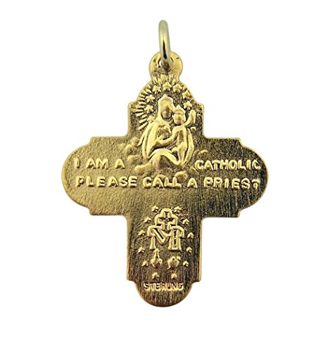 14K Gold Plate Overlay Sterling Silver 4-Way Miraculous Scapular Medal Pendant, 1 1/16 Inch2