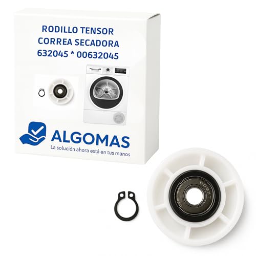 ALGOMAS® Rodillo Tensor Correa Secadora | Compatible con BOSCH, BALAY, SIEMENS | 632045, 00632045 | Modelos WTE8632PEE46, WT43H017DN01, 3SB975B01| Polea con Rodamiento y Clip para Secadora