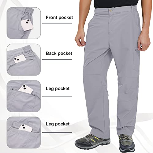 Feixiang Hiking Pants For Men, Outdoor Cargo Tactical Waterproof Quick Dry Pants Climbing Multi-Pocket Work Trousers Light Grey Large #TOP2