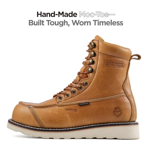 Image of SUREWAY Mens 8 inch Heavy Duty Waterproof Work Boots for Men - Composite Toe,EH Construction Industrial Safety Leather Boots,GoodyearWelt,Lace Up Wedge Moc Toe,Oil /Slip Resistant Comfortable Outsole