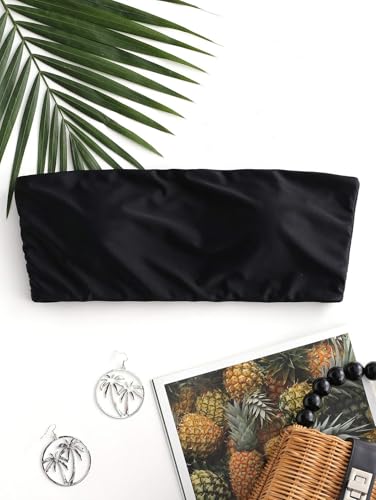 ZAFUL Women's Bandeau Bikini Top Strapless Solid Color Bathing Suit3