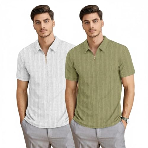 Image of MiraMichi Men's Polycotton Short Sleeve Casual Polo Collar T-Shirt - Lightweight Breathable Classic Polo for Everyday Comfort & Style