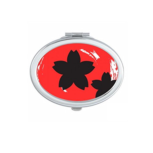 Miroir de poche japonais avec motif sakura rouge et noir format compact ovale pour sac