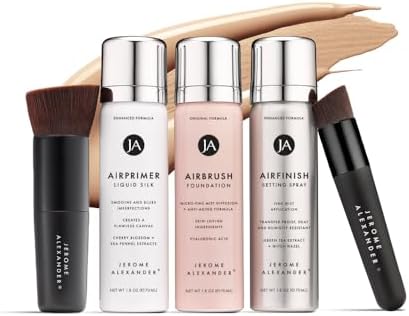 Amazon.com : MagicMinerals AirBrush Foundation Set by Jerome Alexander - Complete 5pc Spray Makeup Set with Foundation, Primer, and Setting/Finishing Spray - for Smooth, Radiant Skin (Bright Medium)