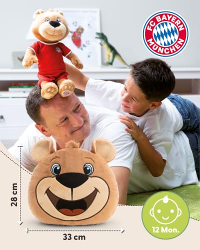 NICI Kissen FC Bayern MÜNCHEN Berni 33x28cm - braun - Flauschiges Kuscheltierkissen für Kinder und Erwachsene, Plüschkissen ideal für Zuhause, Kindergarten oder unterwegs - 63176