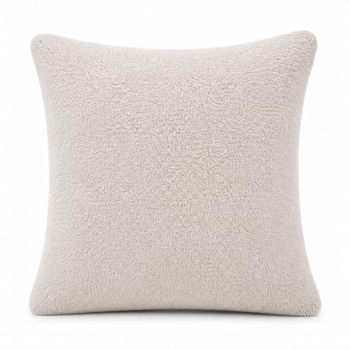 REAFORT Sherpa Euro Sham Cover 26"x26", Zipper Closure (Taupe)