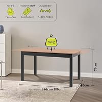 smart Esstisch 140x80 cm Asteiche, Küchentisch ausziehbar bis 180 cm, Esszimmertisch aus Holzwerkstoff inkl. erweiterbare Auszugsplatte, moderner Tisch für bis zu 8 Personen – Ansicht 2