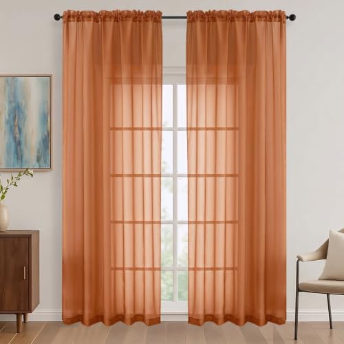 Image of Orange Bedroom Curtains 2 Panel Sets 90 Inch Length, 59 Inch Extra Wide Light Filtering Light Weight Soft Window Treatment Panels for Study Room Living Room Guest Room, 59Wx90L Inches