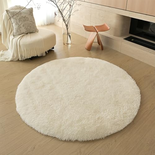 Jyswx Tappeto rotondo a pelo lungo per soggiorno, soffice tappeto circolare per camera da letto, camera dei bambini e cameretta dei bambini, moderno, morbido, lavabile, decorativo, grigio chiaro,