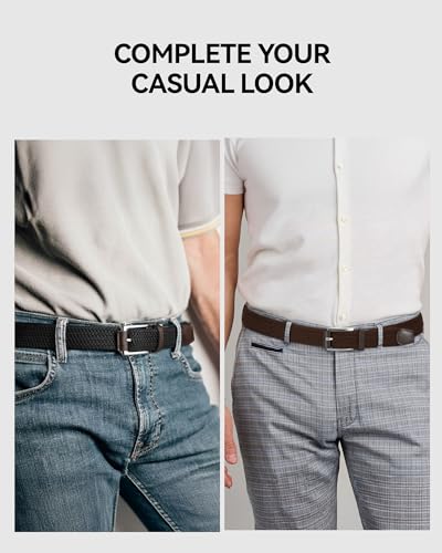 Image of CHAOREN Stretch Belt Men 2 Pack - 1 3 /8 inch Braided Golf Belts For Men - Casual Elastic For Pants and Jeans