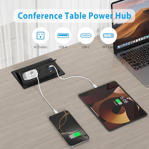 Table Power Outlet Hub PD20W USB-C Fast Charging Station, Recessed Outlet with 2AC Outlets and USB Ports for Conference Room Kitchen Countertop, Black by HEZI - Image 2
