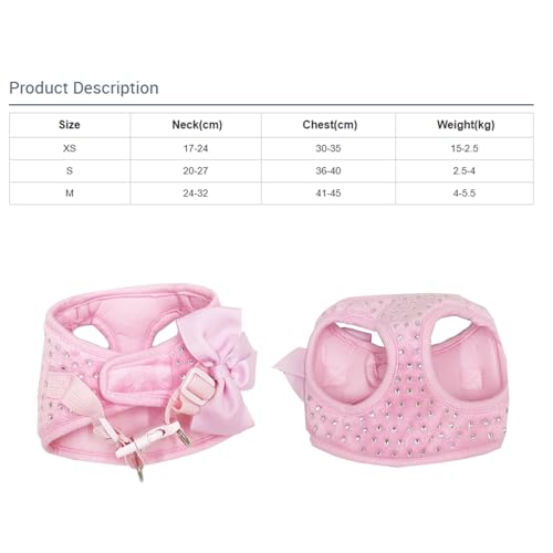 aichilra Hundegeschirr Kleine Hunde, Geschirr Katze mit Diamanten, Weiches Netzgewebe, Atmungsaktive Hundeweste mit Leine, Welpengeschirr für Kleine Hunde, Katzengeschirr, XS