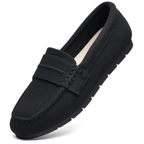 Image of Women's Knit Slip On Loafers - Breathable Mesh Flats with Memory Foam Insole & Arch Support, Non-Slip Comfortable Shoes for Work Office Commute, Driving, Casual Daily Walking (Wide Foot Friendly)