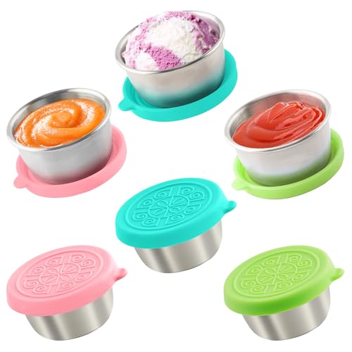 Image of 6x1.6 Oz Salad Dressing Containers With Lids, Small Leakproof Reusable Stainless Steel Salad Dressing Container To Go For Lunch Boxes,Sauce containers, Picnics,Travel Meal Prep And Kitchen Storage.