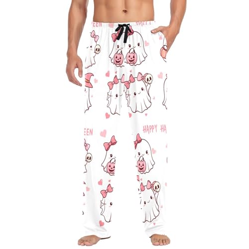 Four Cute Spirits Men's Cotton Pajama Pants with Pockets and Drawstring Comfortable and Stylish,S