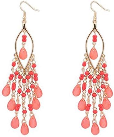 Janly Clearance Sale Womens Earrings, 1Pair Women Charm Bohemian Colorful Beads Ear Drops Dangle Tassels Earrings , Jewelry & Watches for Christmas Valentine's Day