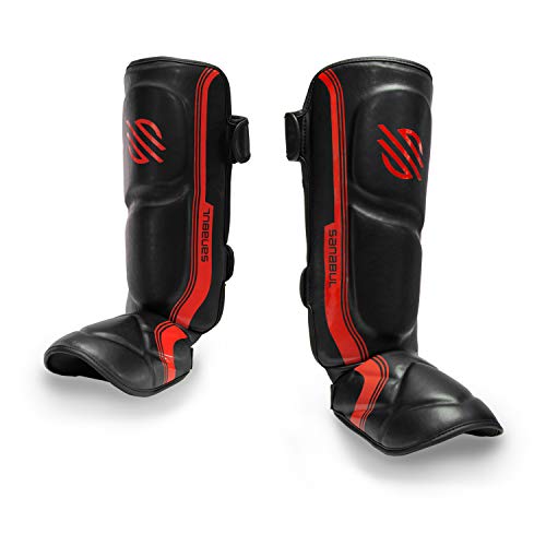 Sanabul Core Advanced Series Hook And Loop Strap Kickboxing Muay Thai Mma Shin Guards (Black/Red, S/M) #TOP2