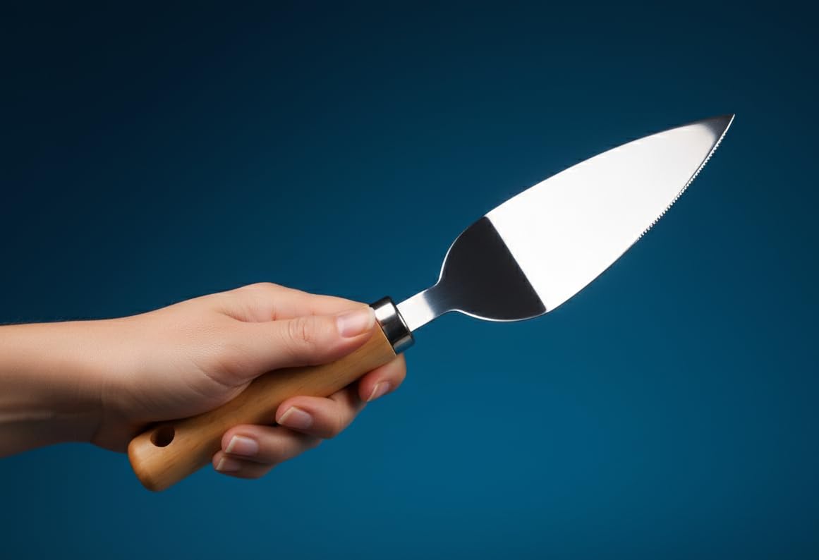 Bambu Saplı Paslanmaz Çelik Pasta Servis Spatulası,Tırtık Kenarlı Pasta Pizza Servis Spatulası,Velor Home.