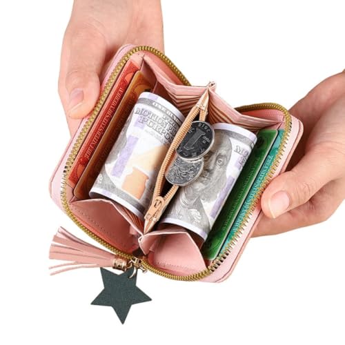 Womens Mini Wallet with Zipper PU Leather Wallet with ID Card Slots Cute Pink Wallet3
