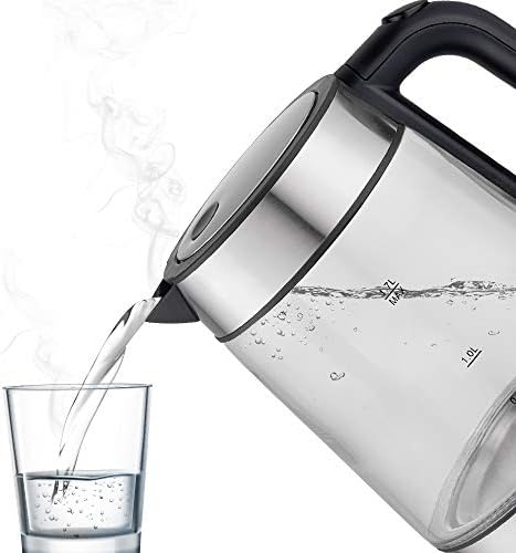 ANSIO Electric Kettle Glass Kettle 1.7L Cordless Clear Kettle 2200W Removable Filter, Boil Dry Protection & Auto Shut Off, Light Up, See Through Illuminated Kettle