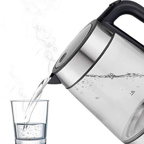Foto von ANSIO Wasserkocher Edelstahl,1,7 Liter, 2200 watts Wasserkocher mit Herausnehmbarer Kalkfilter, Abschaltautomatik, Schnellkochfunktion Wasserstandsanzeige beleuchtet BPA Frei (Klar Glas)