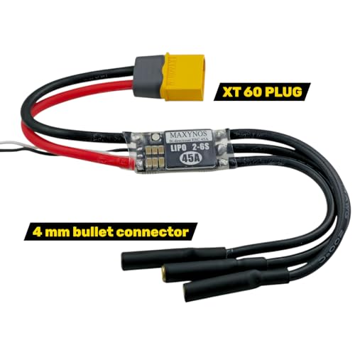 Maxynos Bidirectional 45A Electric Speed Controller, 2-6S Lipo ESC with XT60 Connector, 7.4-22.2V, for RC Vehicles, Robotics, Underwater Thrusters - Thumbnail 2