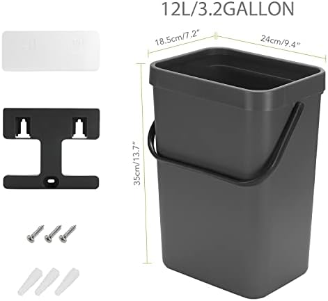 StoneSpace Undersink Trash Can Kitchen Compost Bin Diaper Pail 3.2 Gallon/12L Hanging Trash Can for Crib, Bathroom, Cupboard, Plastic Food Trash Can, 1 Pack, Black