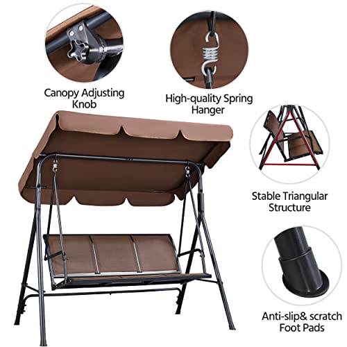 Yaheetech Outdoor Porch Swing Chair For Adults, 3-Seat Patio Sunset Hanging Swing W/Texteline Fabric & Adjustable Canopy & Armrests, Canopy Lounge Chair For Backyard/Garden/Balcony #TOP3