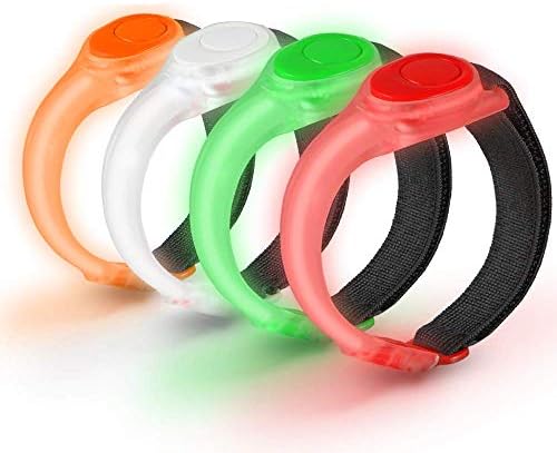Emmabin [4 Pack LED Slap Armband Lights Glow Band for Running, Replaceable Battery - 4 Modes (Always Bright/Quick Flashing/Slow Flashing/Off), 35cm Glow Bracelets with 4Pcs Package