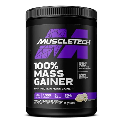 MuscleTech | 100% Mass Gainer | High Protein Mass Gainer | Protein + Creatine | Muscle Strength & Performance and Muscle Recovery | Vanilla Milkshake | 2330 grams