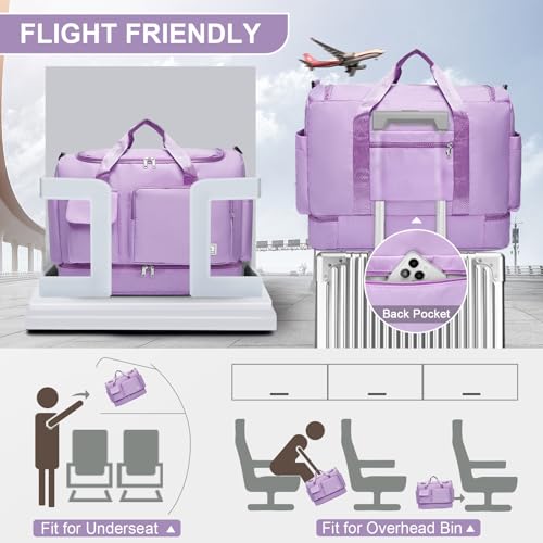Image of Large Travel Duffle Bag, Carry On Weekender Bag with Shoe Compartment, Gym Tote Overnight Bags for Women for Travel with Toiletry Bag