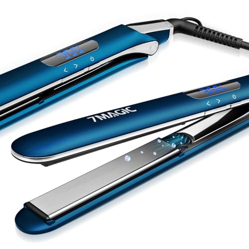 7MAGIC Negative Ion Flat Iron Hair Straightener, Ceramic Hair Straightener with Digital Display, 1 Inch Hair Iron for Long & Short Hair, 2 in 1 Curling Wand & Flat Iron, Anti Static & Auto Shut-Off