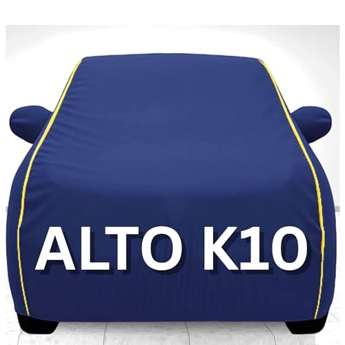 Image of 100% Waterproof Car Cover for Alto K10 UV Protection, Dustproof, Windproof | Custom Fit with Mirror Pockets, Belt & Buckle | All Weather Outdoor Body Cover(Blue, Alto K10)