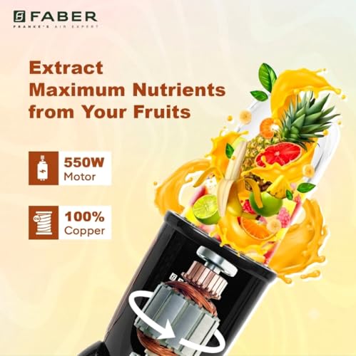 Image of Faber Sportz 2-in-1 Nutrifit Nero Blender Mixer Grinder - 550W, 100% Copper Motor, Detachable SS Blade, 500ML & 300ML Jars, Wet & Dry Grinding, Smoothie Maker, 2 Year Warranty