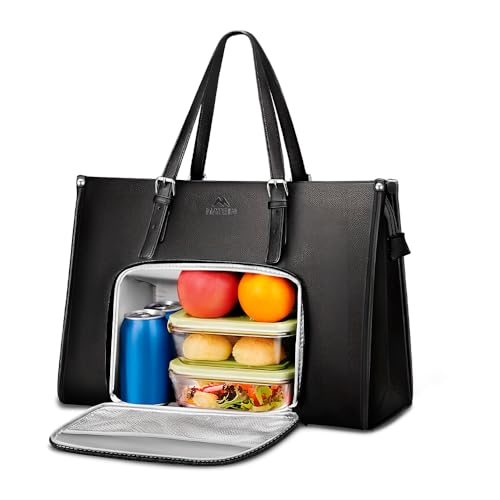 Bolsa Tote Feminina para Notebook 15.6' com Compartimento Térmico Isolado para Almoço, Trabalho e Viagem, Design Elegante Preta