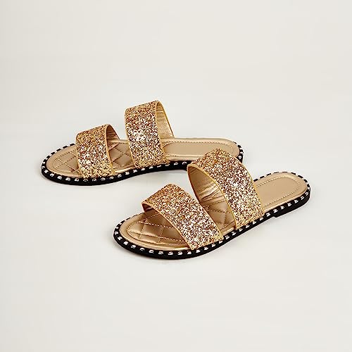 Image of Women's Open Toe Flat Sandals Rhinestone Glitter On Casual Fashion Slippers Quick Drying Indoor & Outdoor Slides