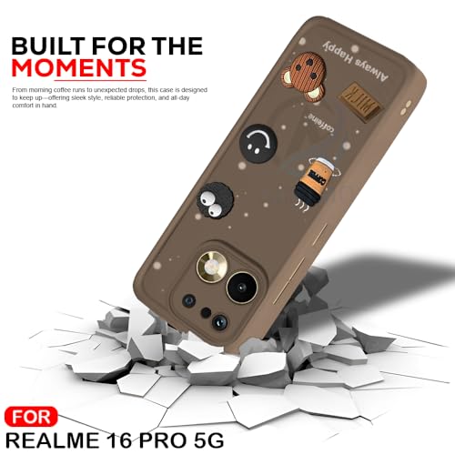 Image of AESTMO Back Case Cover for Realme 16 Pro 5G Cover | Cute Fun Cartoon 3D Ball | Coffee Silicone Case | Full Body Protection | Camera Protection Back Realme 16 Pro 5G (Brown)